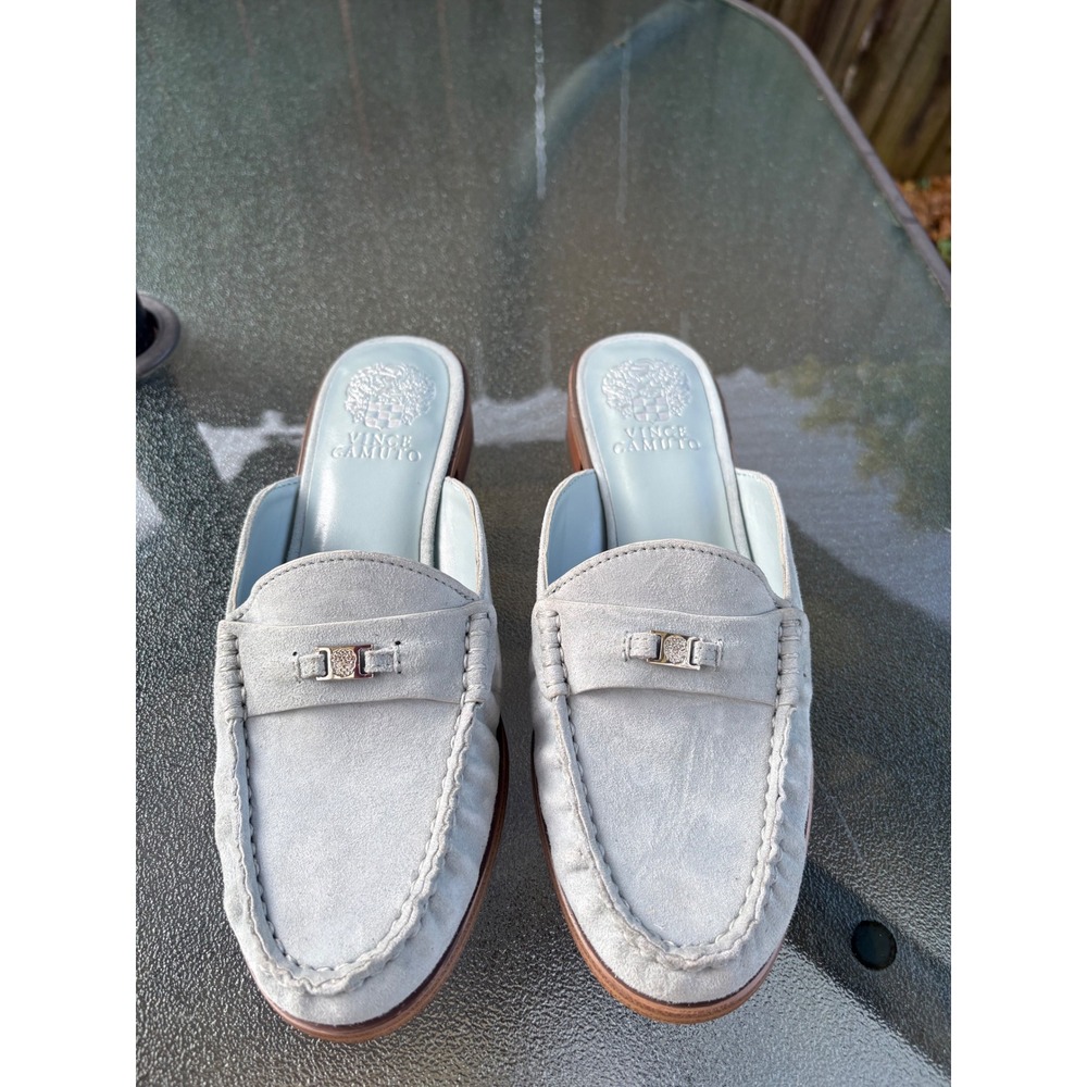 Vince Camuto Cobby Light Blue Suede Leather Mule Loafers Womens 6M VC-COBBY